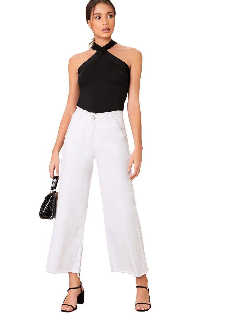 Floerns Women's Solid Criss Cross Halter Top Sleeveless Tee Shirt A Black L - Image 5